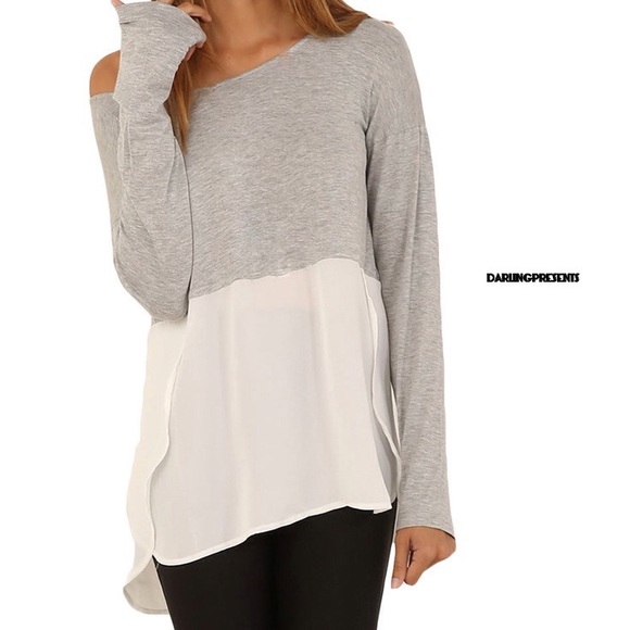 DARLING Tops - ⬇️ $26 GRAY & WHITE COLOR BLOCK HI LOW TOP SIZE M
